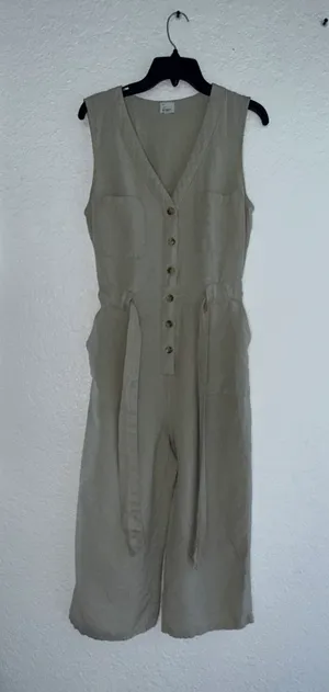 A New Day Linen Blend Sleeveless Jumpsuit - Tan/Oatmeal - Size Small thumbnail 9