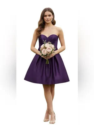 Bill Levkoff Purple Satin Strapless Sweetheart Dress Size 10 Formal Wedding EUC thumbnail 3