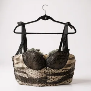 Akira Rica Rica Off Corset Crop Top Black Lace Mesh Tie Strap Large‎ NWT thumbnail 9