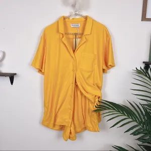Charlie Holiday Cleo Terry Cloth Shirt Shorts Set Orange Resort Beach Lounge thumbnail 2