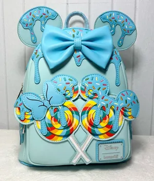 Loungefly Disney Minnie Mouse Lollipop Blue Sprinkle Ears ‎ Backpack - New thumbnail 1