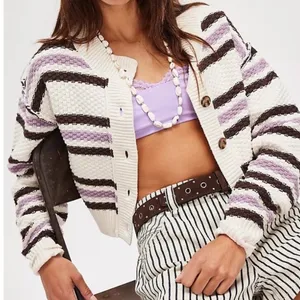 NWT Free‎ People | FP Lila Stripe Cardi / Ivory Combo Sz Small thumbnail 9