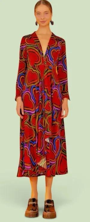 Farm Rio Rainbow Wild Hearts, Valentine Long Sleeve Maxi Dress Sz S Retail $220 thumbnail 1