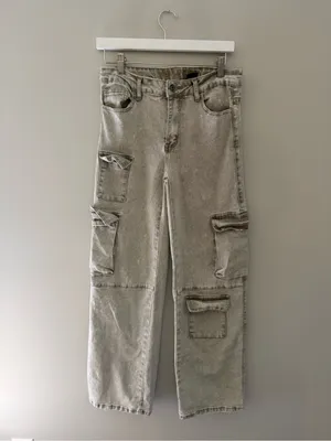 VIP Jeans Gray Acid Wash Multi Pocket Cargo Jeans Women 9/29 Y2K thumbnail 3