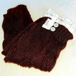 Boot Socks Brown and Cream Cozy Soft & Warm with Ruffle & Button Detail thumbnail 1