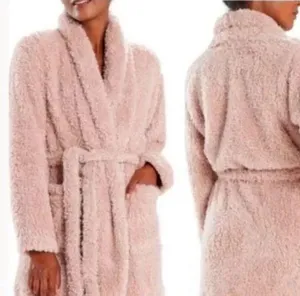Natori Teddy plush fuzzy pink blush front pockets short robe, *missing belt* thumbnail 2