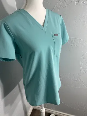 Figs Women's V-Neck Scrub Top in Aqua thumbnail 3