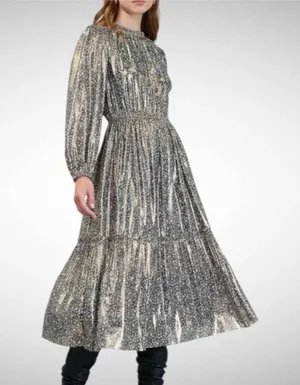 Current Air Gold Metallic Floral Midi Dress Brown Size M thumbnail 1