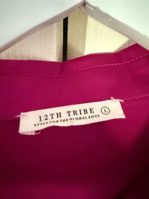 12th Tribe Hot Pink Satin Shiny Shirt Dress Button Down Collared Mini Large thumbnail 5