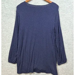 Lands End Womens Top L Polka Dot Long Sleeve Blouse‎ Navy Blue thumbnail 6