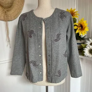 Grey & Purple Flower Button Down Cardigan Size M thumbnail 1