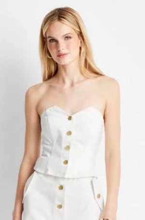 Target Women's Button-Front Denim Corset - Future Collective™ with Jenee Naylor White S thumbnail 1