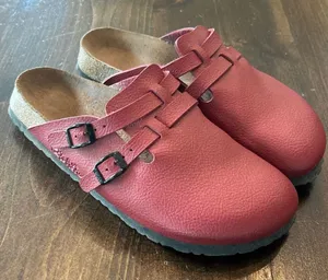 Birkenstock Camden Closed Toe Clogs W10 M8 Red Leather Double Strap Boho Comfort thumbnail 1
