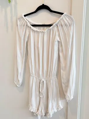 Brandy Melville John Galt White Gabriella Romper Off Shoulder OS Elastic Waist thumbnail 4