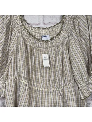 Old Navy Women’s Plaid Smocked Peasant Blouse Size Large Cottagecore Boho NWT thumbnail 2