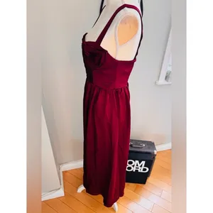 Astr The Label Pleated Bustier Midi Satin Dress, Burgundy, Size Small, NEW thumbnail 7