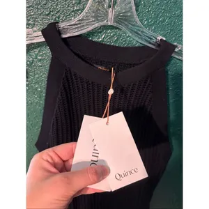Quince NWT Black Open Knit 100% Organic Cotton Black Cover Up Dress Sz XS thumbnail 2