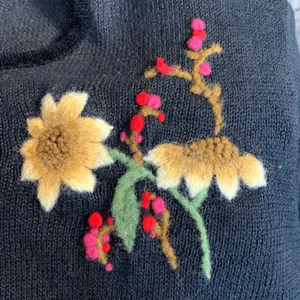 Susan Bristol Vintage Black Floral Embroidered Cotton Cardigan Dark Romance Knit Sweater thumbnail 10
