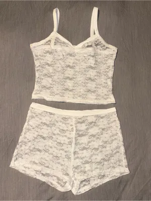 Shein Two Piece Set White Lace, Low Rise Shorts and Tank Top, Festival/Rave, S thumbnail 4