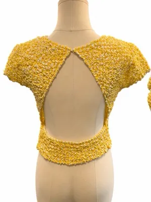 Lulus Yellow Textured Open Back Crop Top Size Large thumbnail 3