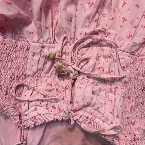 Free People Cherry Print Pink Gabby Babydoll Mini Dress Coquette Cottage Boho thumbnail 6
