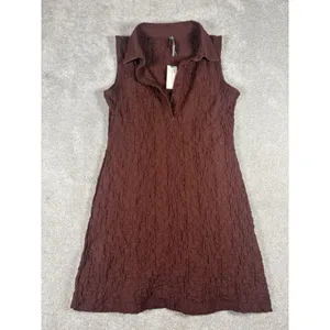 Anthropologie sleeveless textured mini shirt dress brown NWT Liner Collared Xs thumbnail 6
