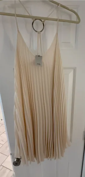 River Island Cream Pleated Spaghetti-Strap Mini Dress thumbnail 1