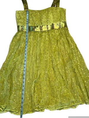 VTG Y2K Green & Gold Custom Handmade Rhinestone Dress Size Small thumbnail 7