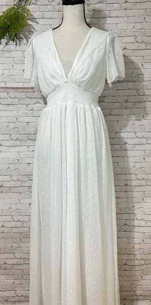 Baltic Born White Swiss Dot Striped Smocked Waist Boho Maxi Dress thumbnail 1