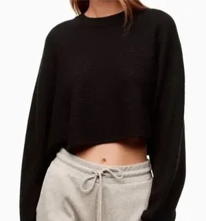 Aritzia Wilfred Free Lolan Sweater Womens S Black Merino Wool Cropped Knit thumbnail 1