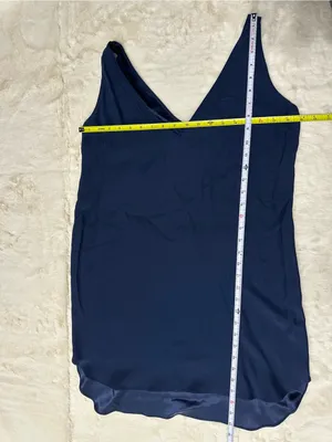 Amanda Uprichard Women’s Size M Navy Blue V-Neck Silk Mini Tank Dress thumbnail 6