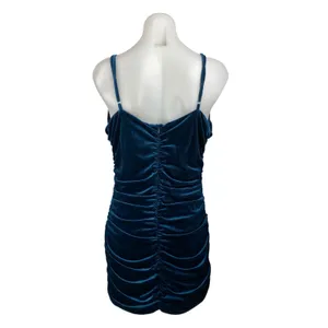 Lulus Women's Blue Velvet Velour Ruched Sleeveless Mini Tank Bodycon Dress Sz XL thumbnail 4