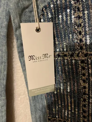 Miss Me Light Blue Sequin Jean  Vest thumbnail 2
