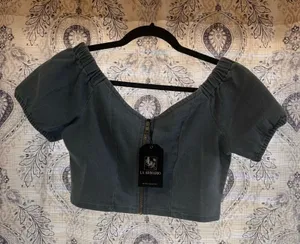 La Armario Denim Crop Top Size‎ Medium thumbnail 1