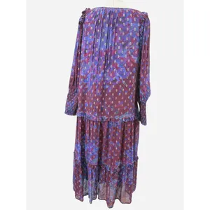 Cleobella Addison Purple Floral Metallic Tiered Midi‎ Dress Womens M AS IS thumbnail 4