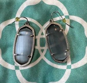 Kendra Scott “Elle” Slate Gray Cat’s Eye Glass Oval Drop Earrings with pouch thumbnail 1