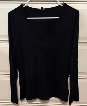 Express Fitted Black V-Neck Long Sleeve Top thumbnail 1