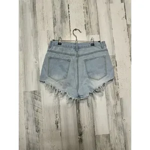 SheIn Women’s Distressed Denim Shorts Size Small Light Wash High Rise Frayed Hem thumbnail 2
