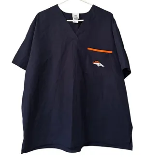 NFL‎ Team Apparel Broncos XL Nursing Scrub Top Medical Polyester Blend Football thumbnail 1