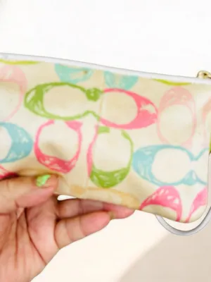 a vintage Coach Y2K pastel scribble wristlet ivory Canvas bag thumbnail 4