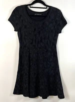 Peruvian Connection Pima Cotton Jacquard Knit Fit‎ and Flare Dress Grey Black S thumbnail 1