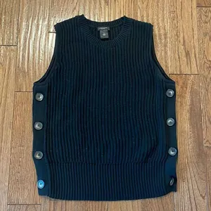 Ann Taylor black ribbed knit button side vest tank medium thumbnail 2