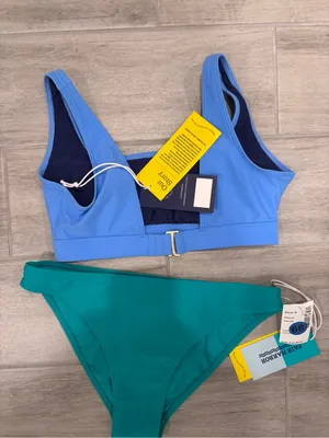 Fair Harbor Blue Crop Bikini Top & Teal Bikini Bottom Set size‎ Small thumbnail 8