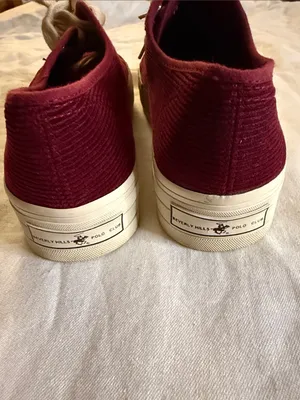 Women's Burgundy Corduroy Low-Top Sneakers with Cream Laces thumbnail 2
