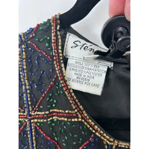 VTG Stenay Silk‎ Holiday Beaded Blouse Short Sleeve Embellished Women's Top L thumbnail 9