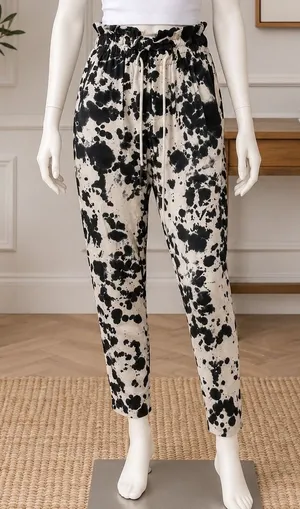 Bassike Womens Pants Motley Marble Print Paperbag Waist Drop Crotch Harem Size 1 thumbnail 1