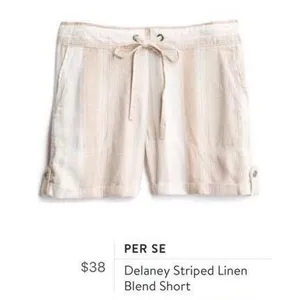 Per Se (L) Delaney Striped Linen Blend Short - Stitch Fix Elastic Waist thumbnail 4