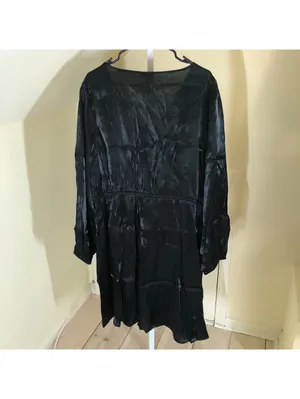 Ava + Viv NWT Women's Balloon Long Sleeve Midi Wrap Dress Black Shimmer 2X thumbnail 9