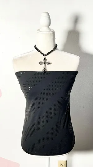 Vtg Y2K Express Tube Top Small Black Sequin Polka‎ Dot 2007 Gothic thumbnail 1