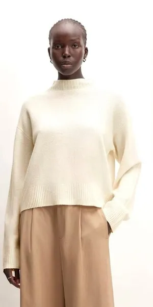 Everlane Good Merino Wool‎ Mockneck Sweater Old Money Cream White NWT Size XS thumbnail 1